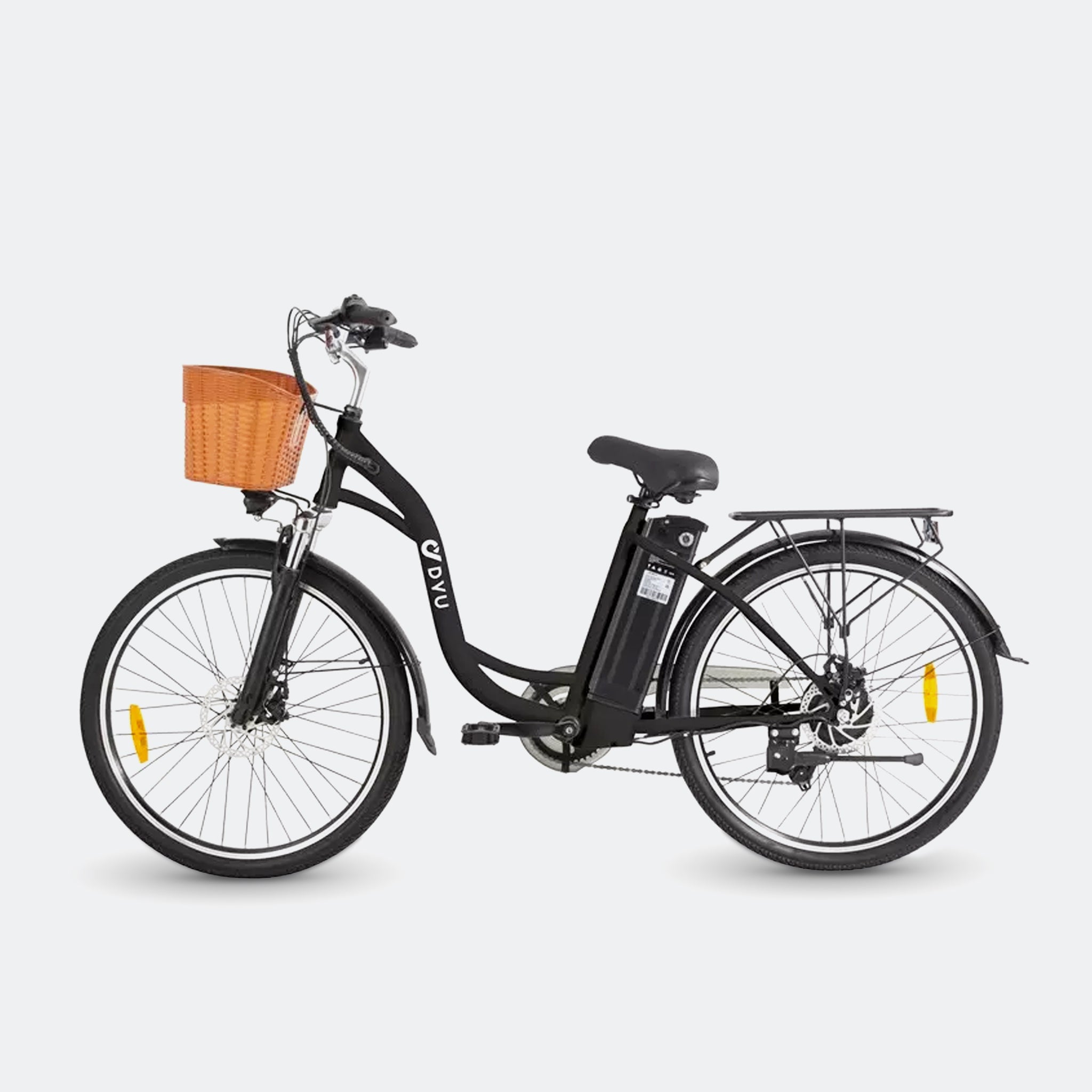 Side View of Black DYU C6 Electric bike With Rear Rack